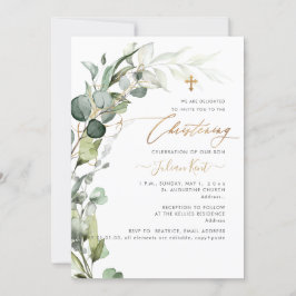 Invitación PixDezines H2 Greenery Gum Foliage Christening Inv