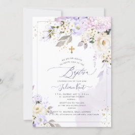 Invitación PixDezines H2 Hidrangeas Crema Rosas Bautismo
