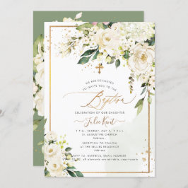 Invitación PixDezines H2 Hidrangeas Crema Rosas Bautismo