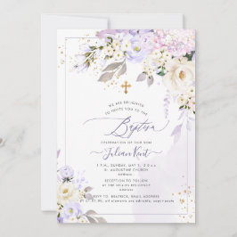 Invitación PixDezines H2 Hortensias Rosas Crema Bautizo