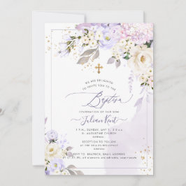 Invitación PixDezines H2 Hortensias Rosas Crema Bautizo