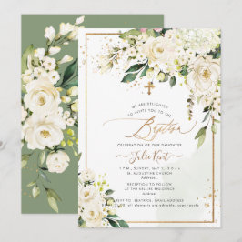 Invitación PixDezines H2 Hortensias Rosas Crema Bautizo