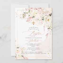 Invitación PixDezines H2 Hortensias Rosas Rosadas Bautizo