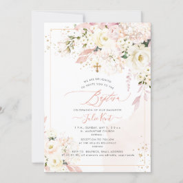 Invitación PixDezines H2 Hydrangeas Rosas de Rubor Bautismo