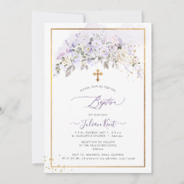 Invitación PixDezines H2 Lila Flores Moradas Bautizo