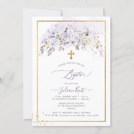 Invitación PixDezines H2 Lila Flores Moradas Bautizo