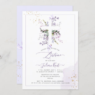 Invitación PixDezines H2 Lilac Eucalyptus Batismo Púrpura