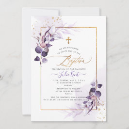Invitación PixDezines H2 Morado Polvoriento Eucalipto Bautizo