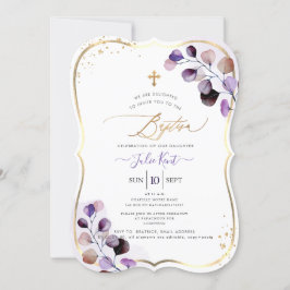 Invitación PixDezines H2 Morado Polvoriento Eucalipto Bautizo