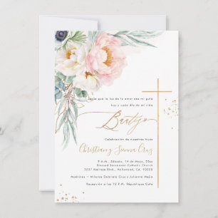 Invitación PixDezines H2 Peonías y Eucalipto Rosa Bautizo