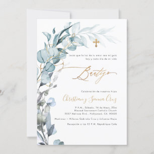 Invitación PixDezines H2 Polvo Azul Eucalipto Bautizo