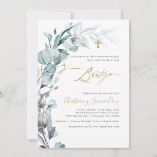 Invitación PixDezines H2 Polvo Azul Goma Eucalipto Bautizo