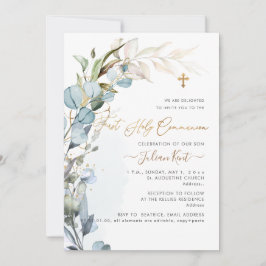 Invitación PixDezines H2 Polvo Azul Goma Foliage Comunión 