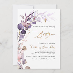 Invitación PixDezines H2 Polvo Morado Chicle Eucalipto Bautiz