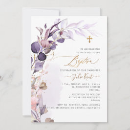 Invitación PixDezines H2 Polvo Morado Deslucido Follaje Bauti