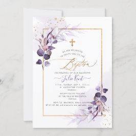 Invitación PixDezines H2 Polvo Morado Eucalipto Bautizo