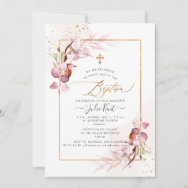 Invitación PixDezines H2 Rosa Polvo Gum Eucalipto Bautizo