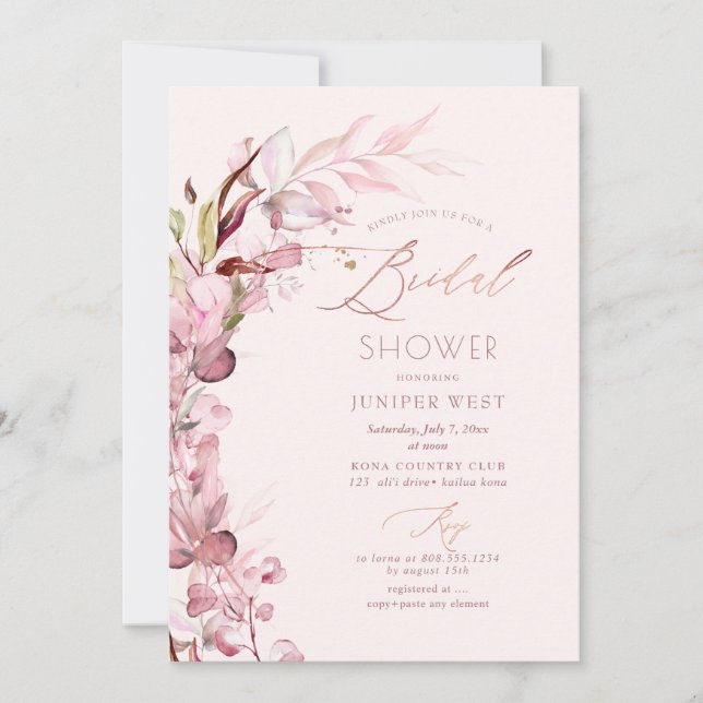Invitación PixDezines H2 Rosa turbio Eucalyptus Ducha de novi (Anverso)