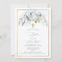 Invitación PixDezines H2 Rosas Azules Polvorientas Bautizo