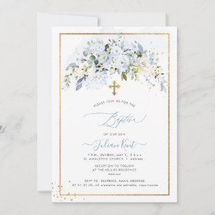 Invitación PixDezines H2 Rosas Azules Polvorientas Bautizo