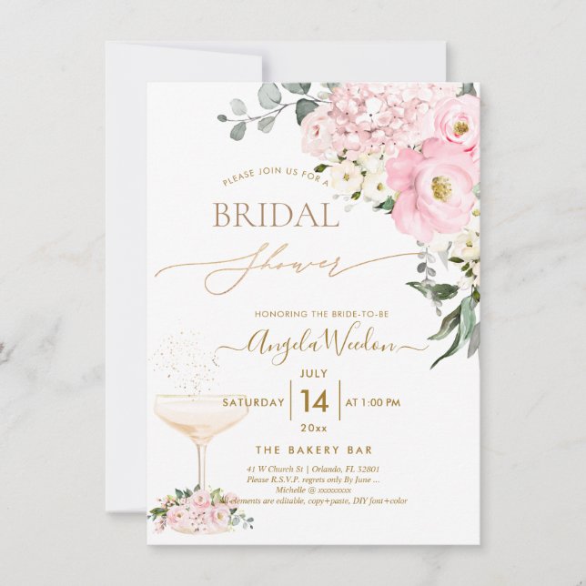 Invitación PixDezines H2 Rosas de hidrangea rosada Ducha de n (Anverso)