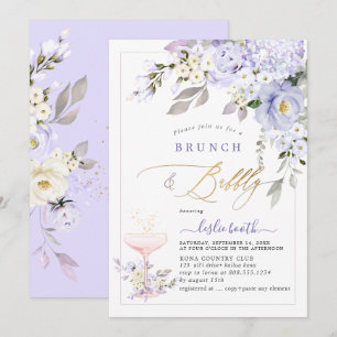Invitación PixDezines H2 Rosas púrpura Hydrangea Brunch Bubbl