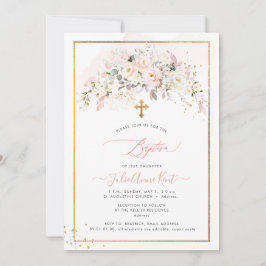 Invitación PixDezines H2 Rosas Rosadas Bautizo
