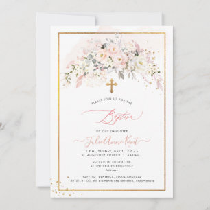 Invitación PixDezines H2 Rosas Rosadas Bautizo