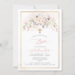 Invitación PixDezines H2 Rosas Rosadas Bautizo