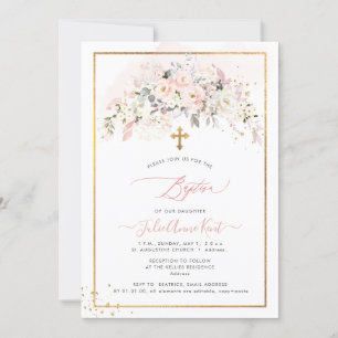 Invitación PixDezines H2 Rosas Rosadas Bautizo