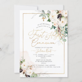 Invitación PixDezines H2 Rosas Rosadas Primera Comunión