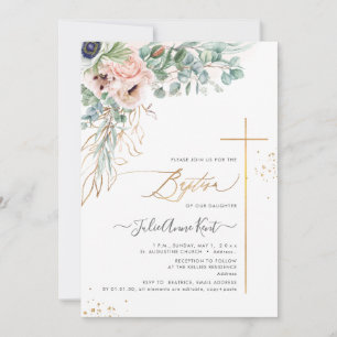 Invitación PixDezines H2 Rubor Anémonas Blancas Bautismo