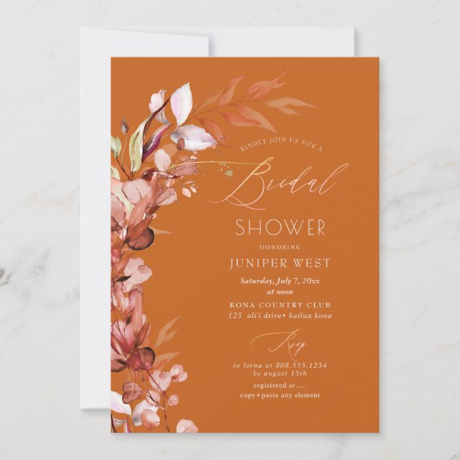 Invitación PixDezines H2 Rust Cae Eucalyptus Bridal Shower (Anverso)
