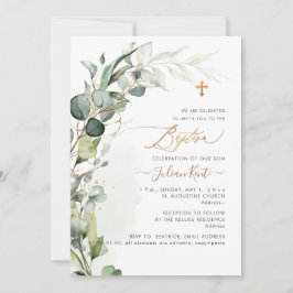 Invitación PixDezines H2 Verde Gum Foliage Primer Bautizo