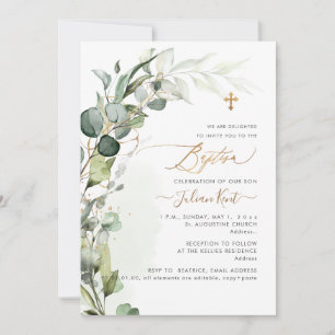 Invitación PixDezines H2 Verde Gum Foliage Primer Bautizo