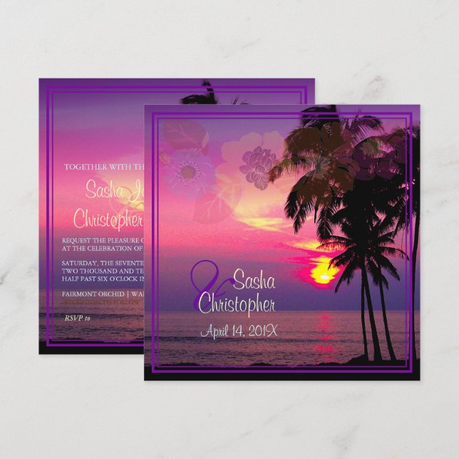 Invitación PixDezines Hawaiian Sunset Beach /Luau (Anverso / Reverso)