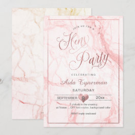 Invitación PixDezines Hens Fiesta Faux Rosa Gold Script+Marbl