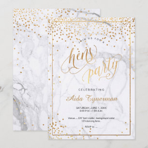 Invitación PixDezines Hens Fiesta Marble Faux Gold Confetti