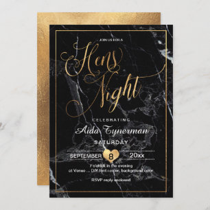 Invitación PixDezines Hens Noche Faux Gold Script+Mármol