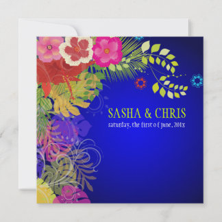 Invitación PixDezines Hibisco+monstera/amarillo+fucsia