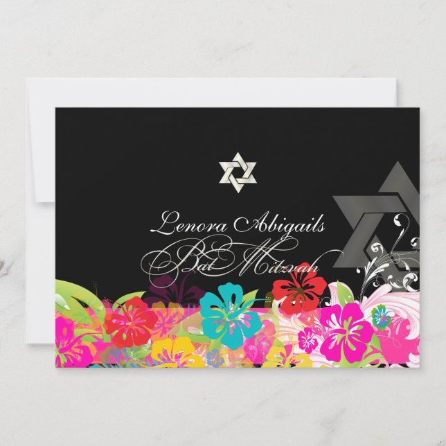 Invitación PixDezines hibiscus/Bat Mitzvah (Anverso)
