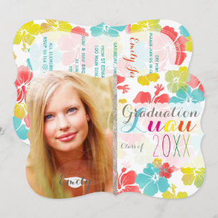 Invitación PixDezines Hibiscus Graduation Luau