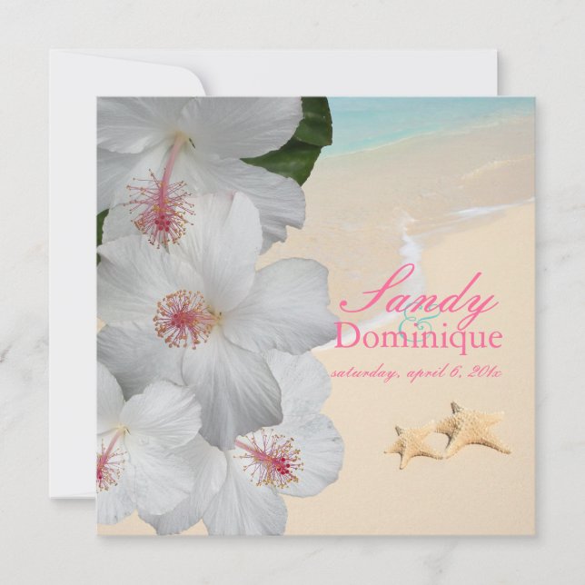 Invitación PixDezines Hibiscus Lei/playa/boda tropical (Anverso)