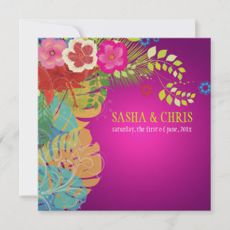 Invitación PixDezines Hibiscus+monstera/amarillo+fuschia