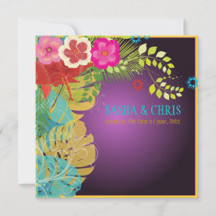 Invitación PixDezines Hibiscus+nstera/amarillo+aqua