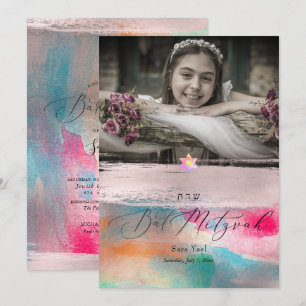 Invitación PixDezines Iridescente Bat Mitzvah Acuarela