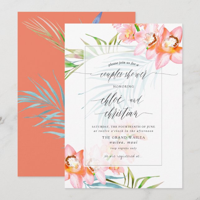 Invitación PixDezines Isla de las Orquídeas, Ducha de Parejas (Anverso / Reverso)