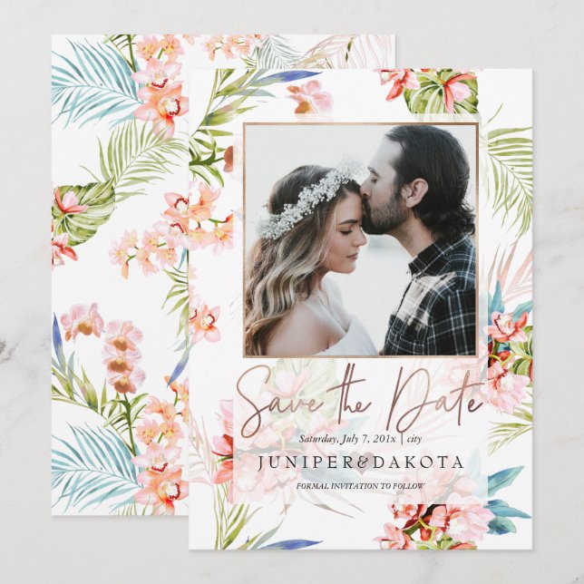 Invitación PixDezines Isla de Orquídeas, Orquídea Melocotón+P (Anverso / Reverso)