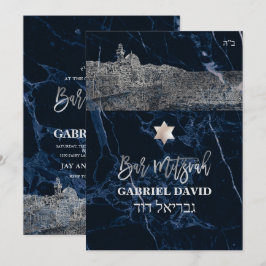 Invitación PixDezines Jerusalem Blue Marble Bar Mitzvah