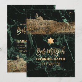 Invitación PixDezines Jerusalén+Bar Mitzvah de mármol verde